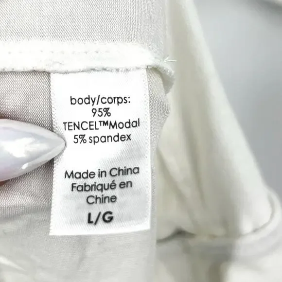 EBERJEY Giselle Short PJ Set Large Pure Ivory Navy Blue Tencel Modal Relaxed NWT - Picture 11 of 13